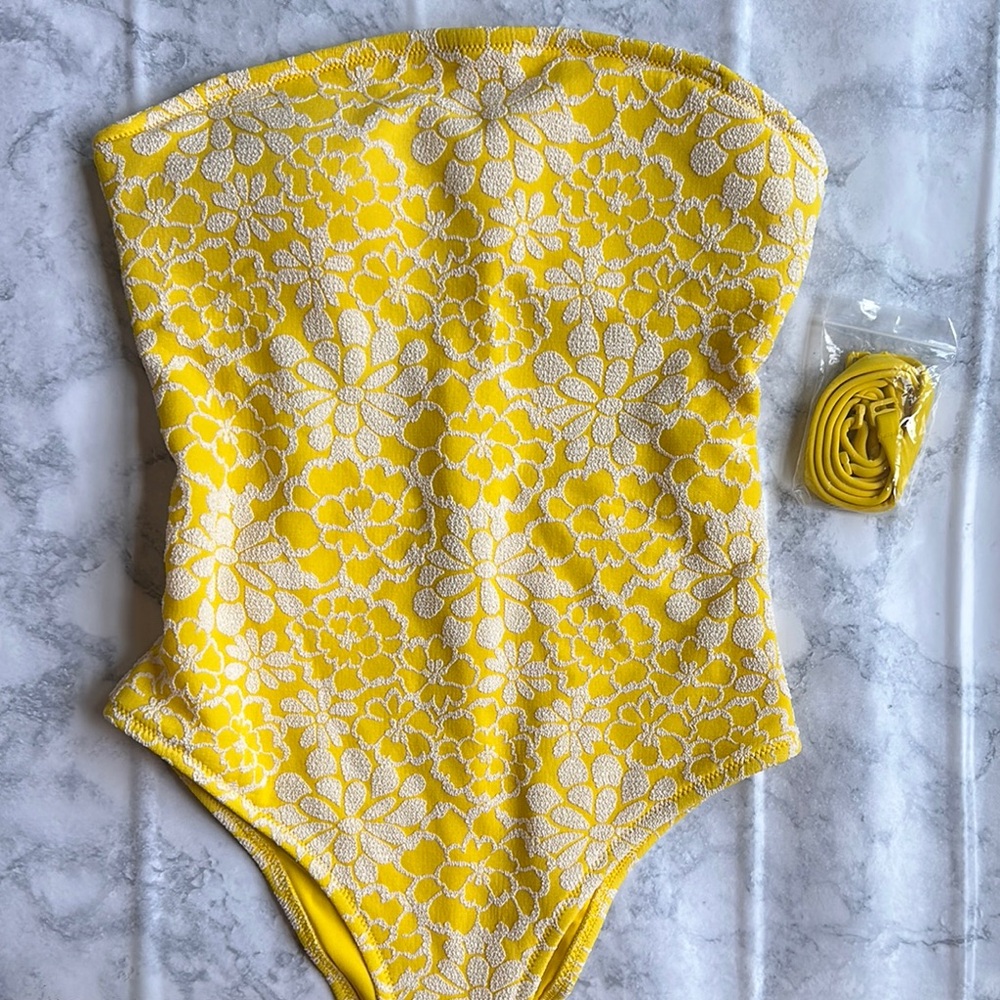 Aerie Yellow Floral One Piece Swimsuit